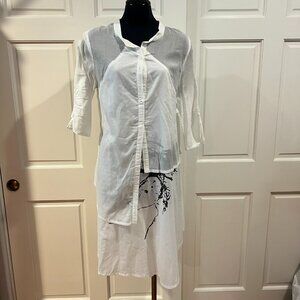 Women's White 100% Cotton Breathable Lightweight 3/4 Sleeve Relaxed Tunic Dress